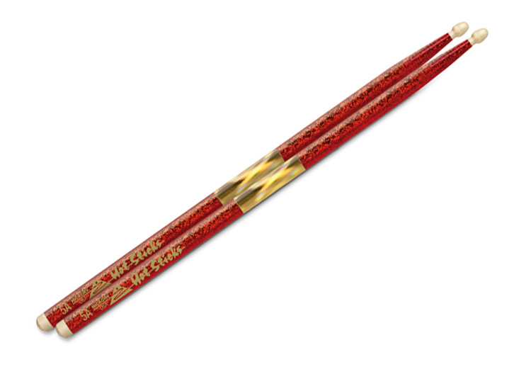 Hot Sticks Macrolus 5A Wood Tip Drum Stick Pair - Red Sparkle