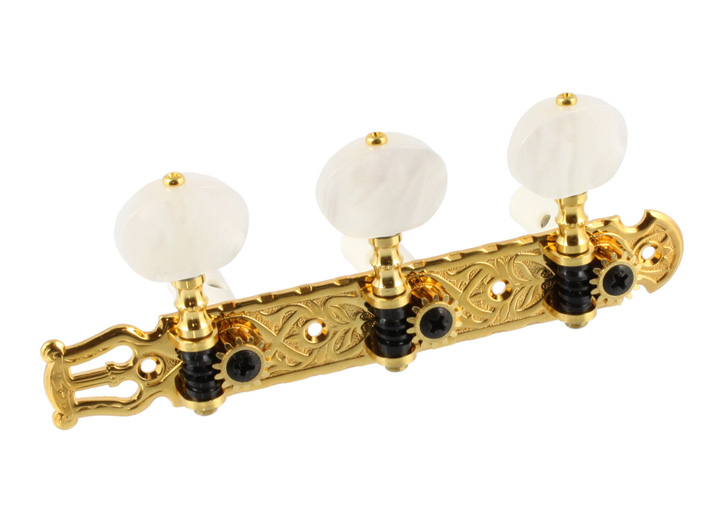 Allparts TK-7949-002 Gotoh Deluxe Classical Tuner Set with Pearloid Buttons (3 x 3) - Gold
